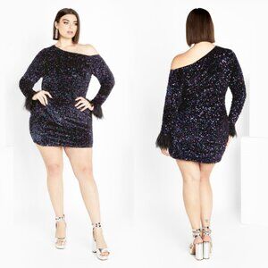 NWT City Chic One Shoulder Multi Sequin Mini Dress 18